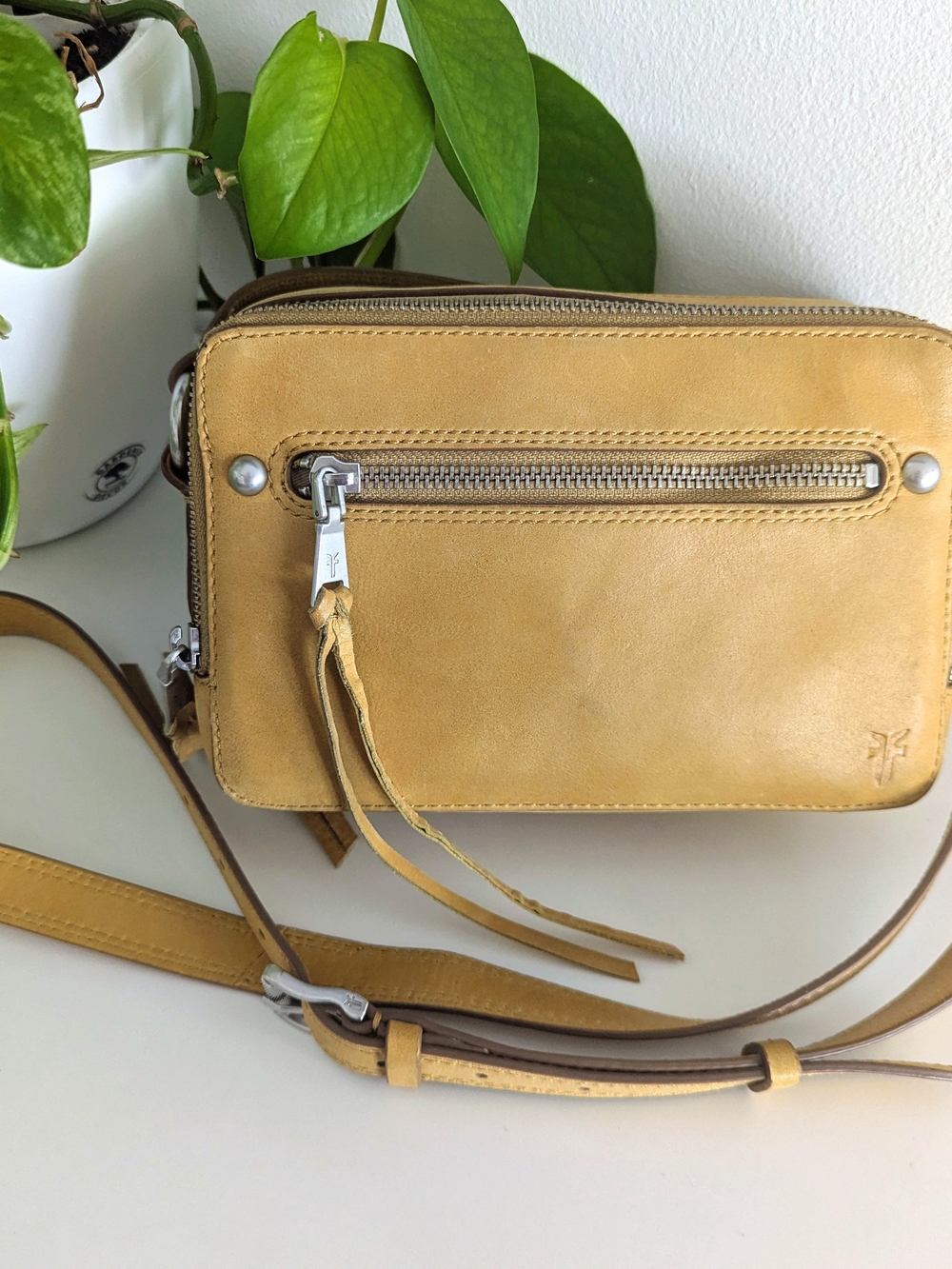 Frye Crossbody Leather Camera Bag Sunflower Yellow